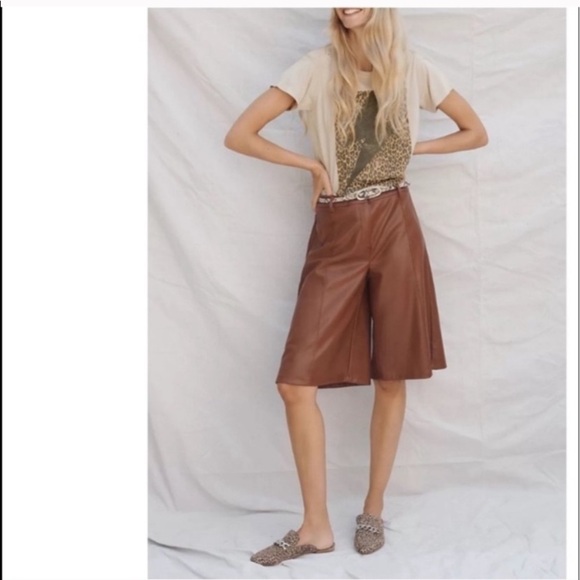 Avec Les Filles Brown Faux Leather Culottes Pants - Picture 1 of 7